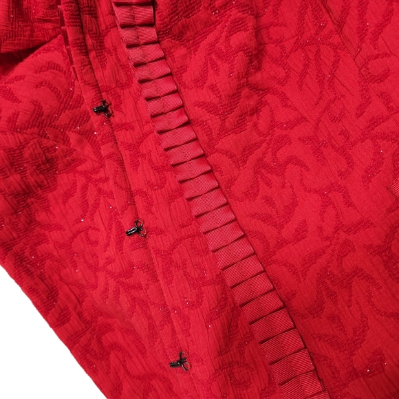 Coldwater Creek - NWT Red Textured Jacquard Ribbon Trim Blazer Jacket - Medium - Picture 10 of 11